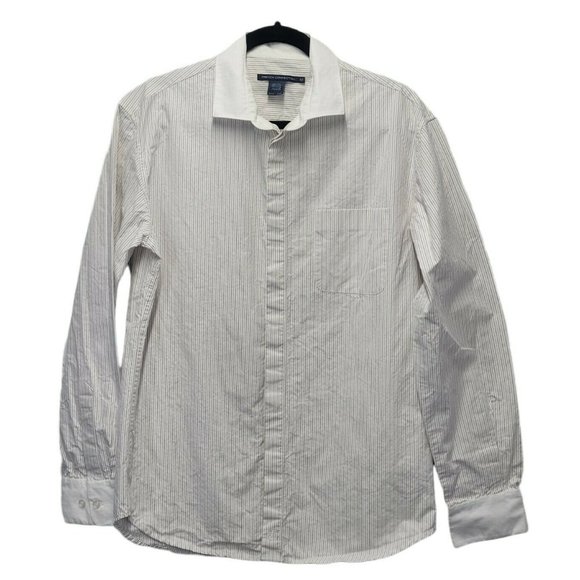 French Connection Other - French Connection White Textured Beige & Brown Stripe Dress Shirt LS Size M